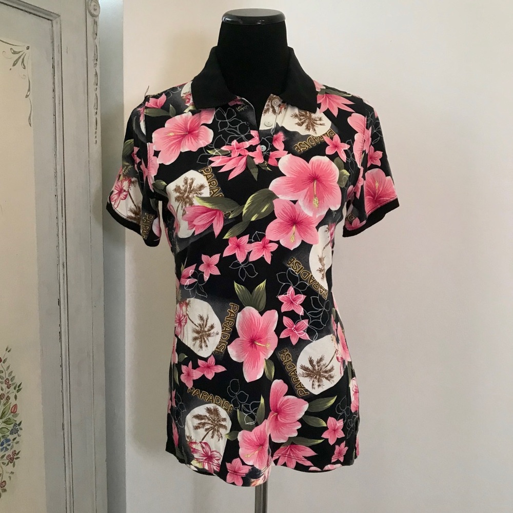 Hawaiian Shirt Polo Hibiscus Paradise
